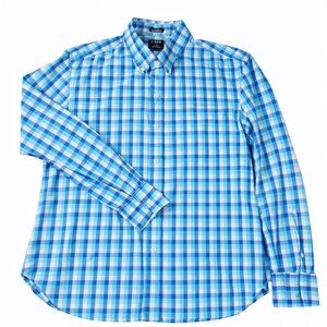J.Crew Flex Washed Shirt Men’s Large Blue Plaid Slim Untucked Button Down